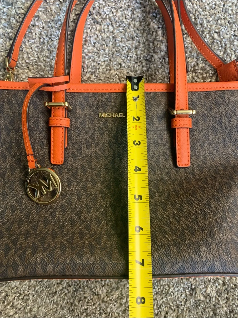 Michael Kors Brown Purse with Orange Trim